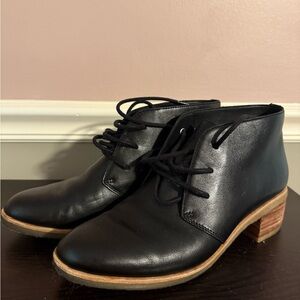 Clarks Black Ankle Boots with Tan Heel
